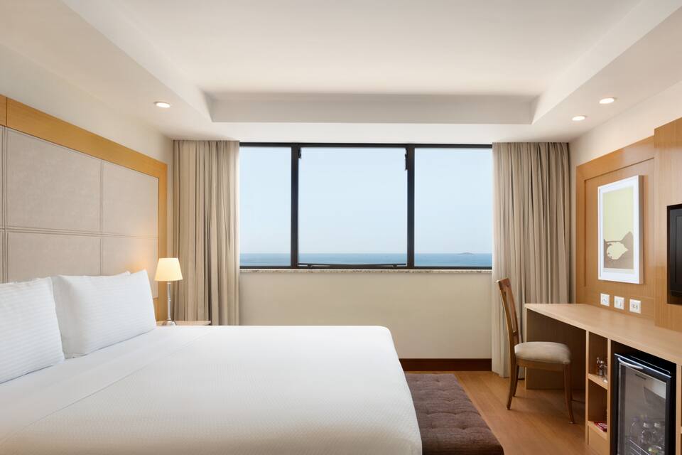 Ocean-front guest room at Hilton Rio de Janeiro Copacabana